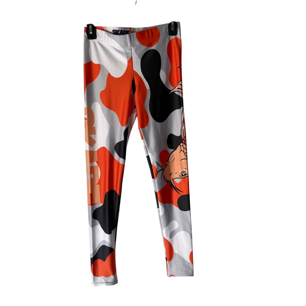 SKAPE Anime‎ Camo Leggings Size M Orange Gray Koi Fish Graphic Stretch Pants